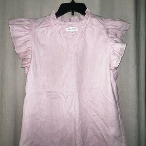 Willa Story Clara Top Pink Linen Blend Ruffle Sleeve Top